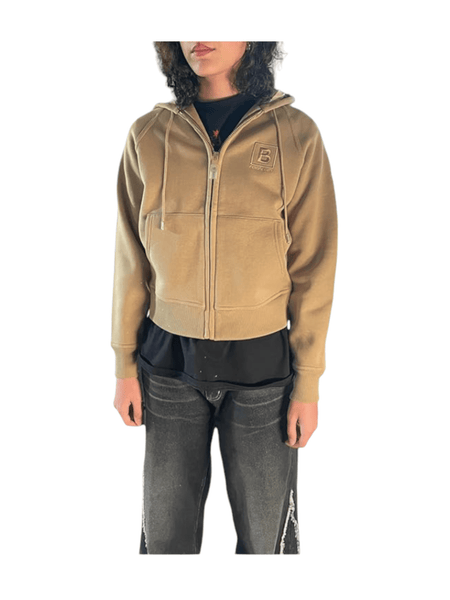 Burberry Letter Graphic Check Trim Cotton-Blend Zip Hoodie