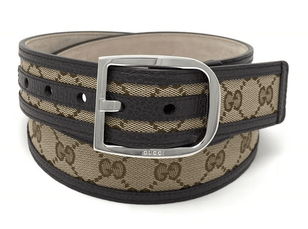 Gucci vintage beige canvas and brown leather basket weave buckle Gucci Beige/Brown GG Canvas and Leather Buckle Belt 90CM  main image 4
