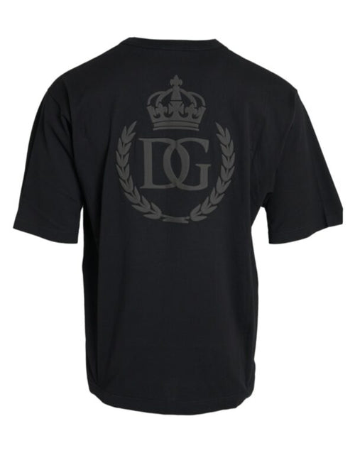 Dolce & Gabbana Mens Black Leather Crown Logo T-shirt - Premium T-shirts from Dolce & Gabbana - Just $435! Shop now at Sunset Boutique