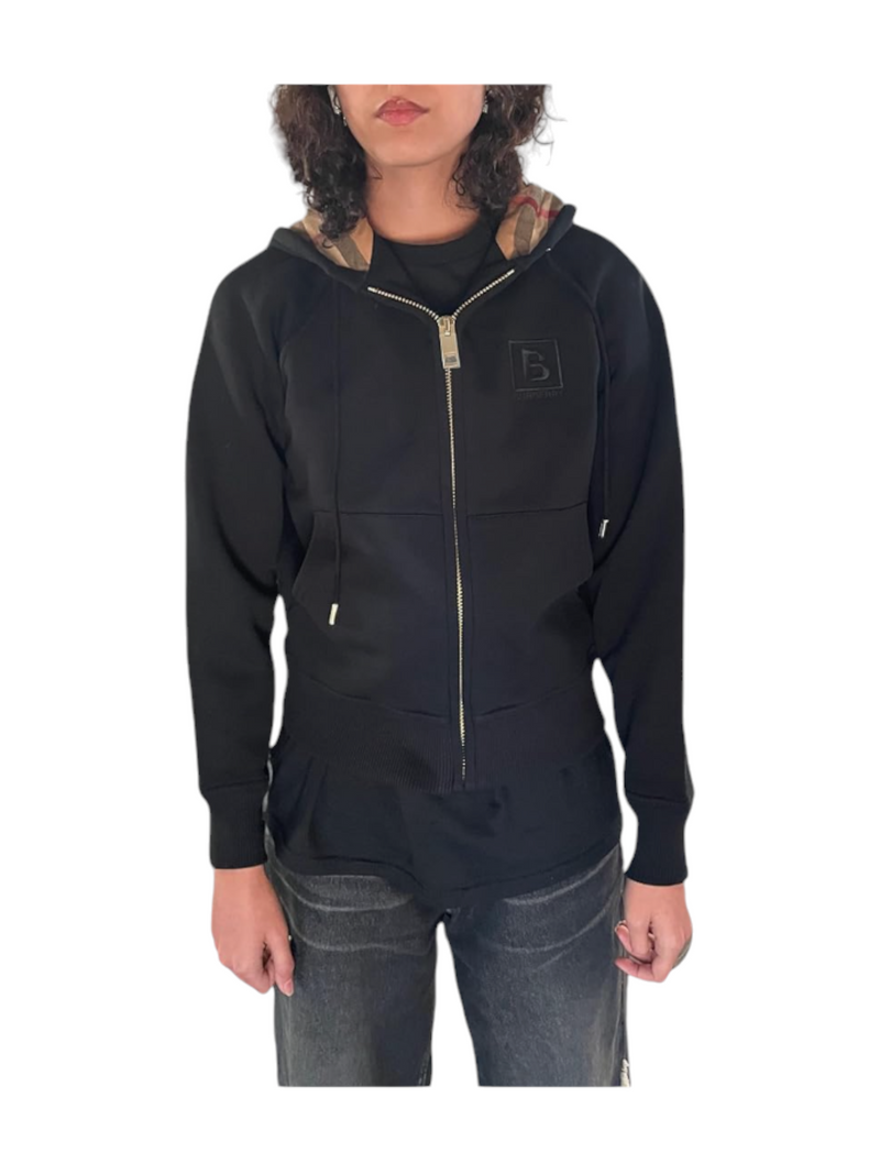 Burberry Women Letter Graphic Check Trim Cotton-Blend Zip Hoodie, Black - Premium Hoodies from Burberry - Just $645! Shop now at Sunset Boutique