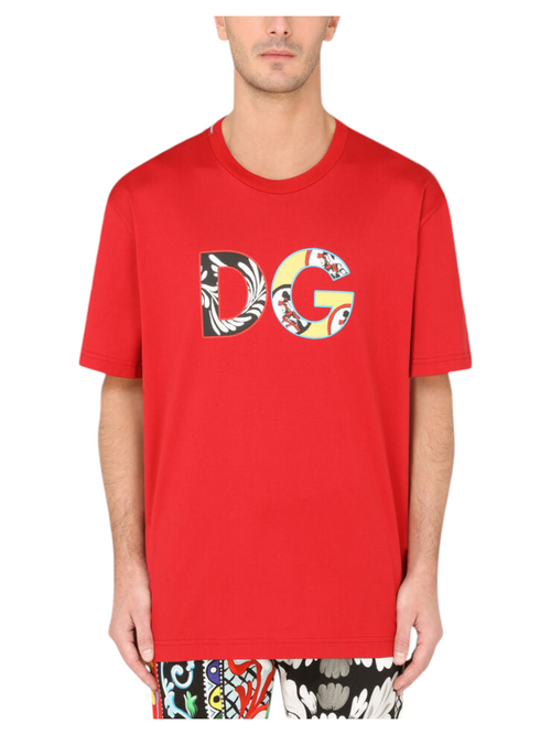 Dolce & Gabbana Red Cotton Carretto Patch Logo T-shirt - Premium T-shirts from Dolce & Gabbana - Just $345! Shop now at Sunset Boutique