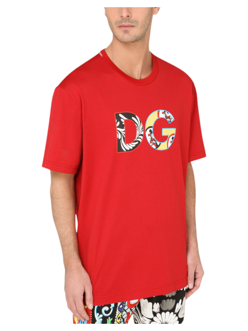 Dolce & Gabbana Red Cotton Carretto Patch Logo T-shirt - Premium T-shirts from Dolce & Gabbana - Just $345! Shop now at Sunset Boutique