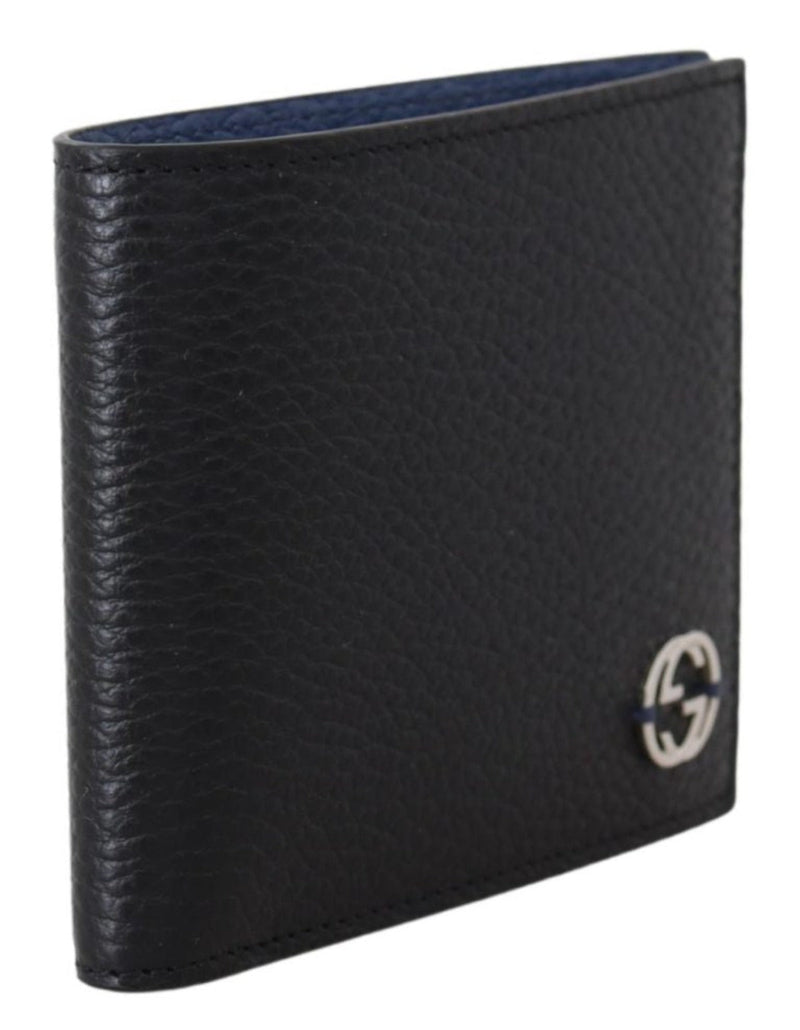 Gucci  Interlocking GG Bifold Leather Wallet, Black with Blue interior