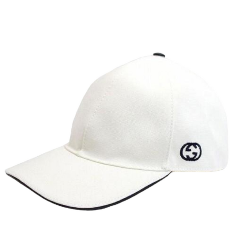 Gucci White Cotton Canvas Hat with embroidered Interlocking GG logo,  Size Large