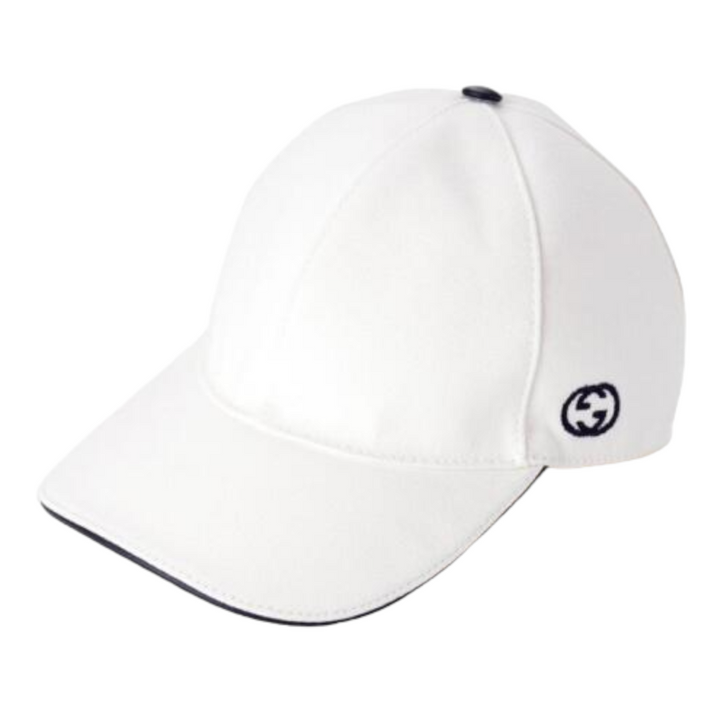 Gucci White Cotton Canvas Hat with embroidered Interlocking GG logo,  Size Large