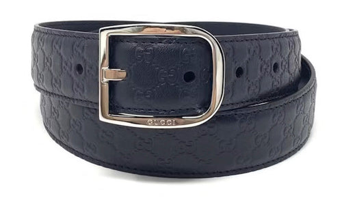 Gucci Signature Leather Skinny Belt with Rectangular Buckle,  Navy Blue - Premium Belts from Gucci - Just $495! Shop now at Sunset Boutique
