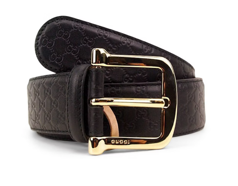 Gucci Signature Leather Belt with Gold-Tone Square Buckle, Black - Premium Belts from Gucci - Just $525! Shop now at Sunset Boutique