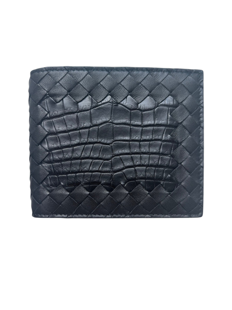 Bottega Veneta Intrecciato Nappa/Croc Leather Bifold Wallet