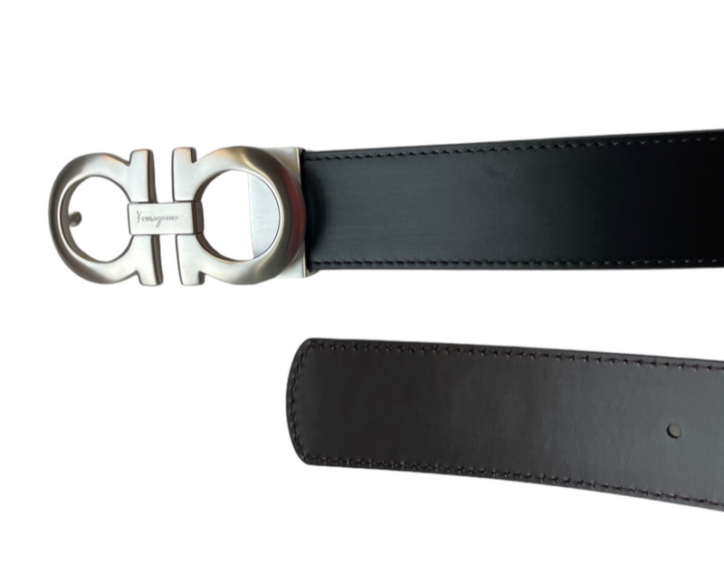 Salvatore Ferragamo Reversible/Adjustable Belt Brushed Silver Buckle