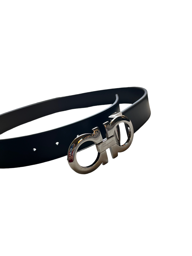 Salvatore Ferragamo Reversible/Adjustable Belt Polished Silver Buckle
