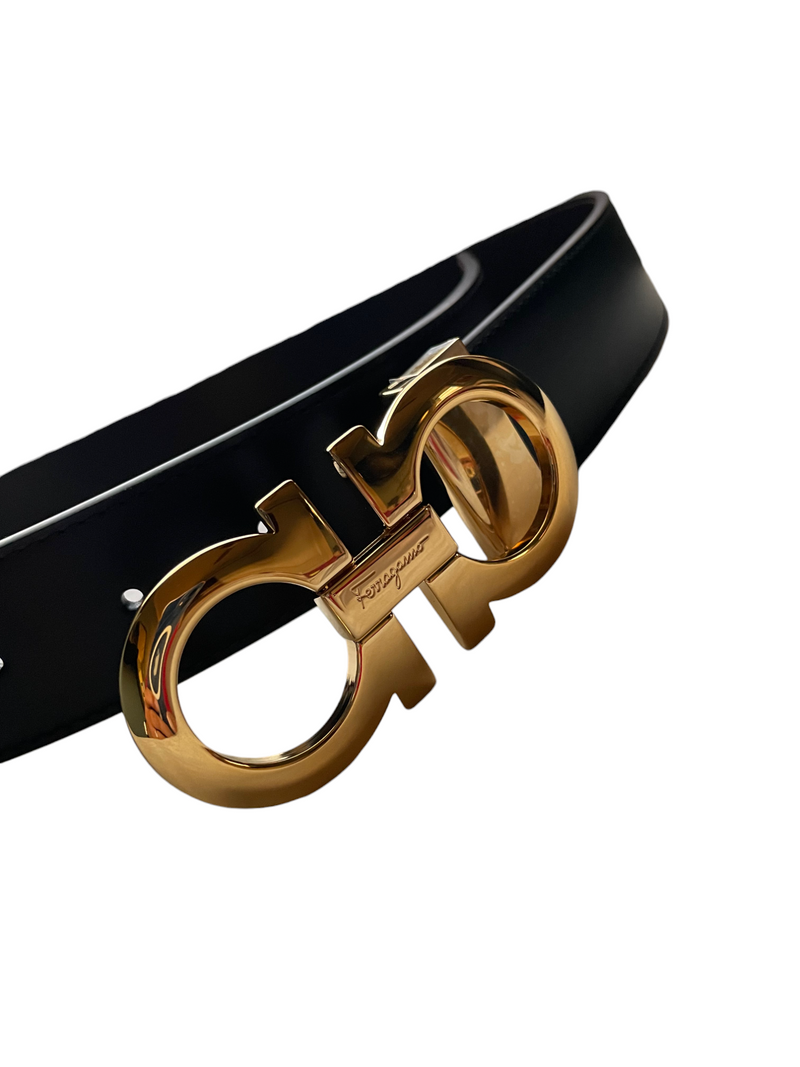 Salvatore Ferragamo Reversible/Adjustable Belt Polished Gold Buckle