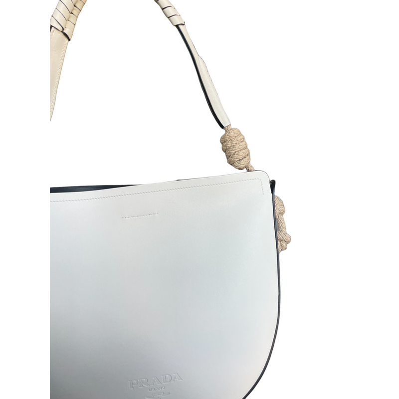 Prada Shoulder Bag Vitello Lux Leather, White/Black - Premium Bags Shoulder bags from Prada - Just $2695! Shop now at Sunset Boutique