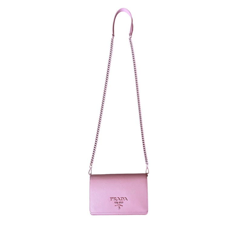 Prada 1BP019 Saffiano Lux Leather Mini Bag, Petal Pink