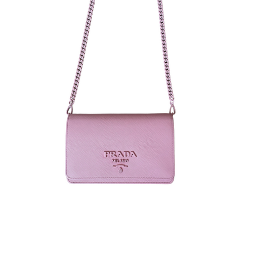 Prada 1BP019 Saffiano Lux Leather Mini Bag, Petal Pink