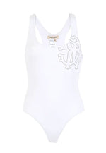 Roberto Cavalli Logo One-Piece Swimsuit, White, Size 4 - Premium Swimwear from Roberto Cavalli - Just $155! Shop now at Sunset Boutique