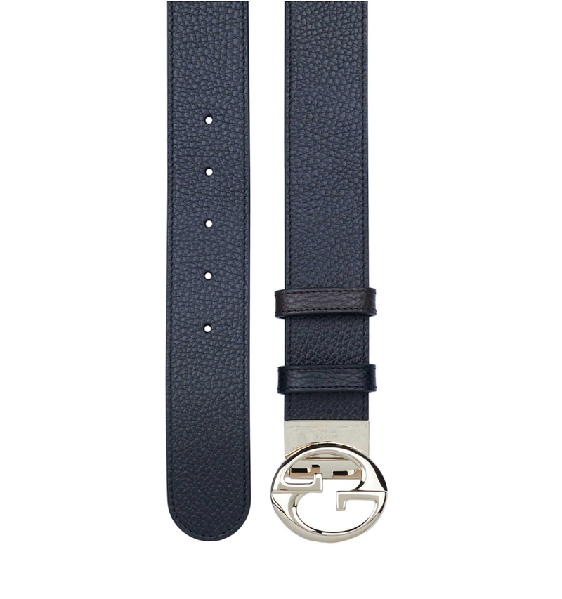 Gucci Reversible Black/Brown Leather Interlocking GG Gold-Tone Buckle Belt