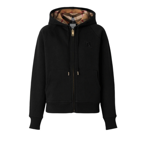 Burberry Women Letter Graphic Check Trim Cotton-Blend Zip Hoodie, Black - Premium Hoodies from Burberry - Just $645! Shop now at Sunset Boutique