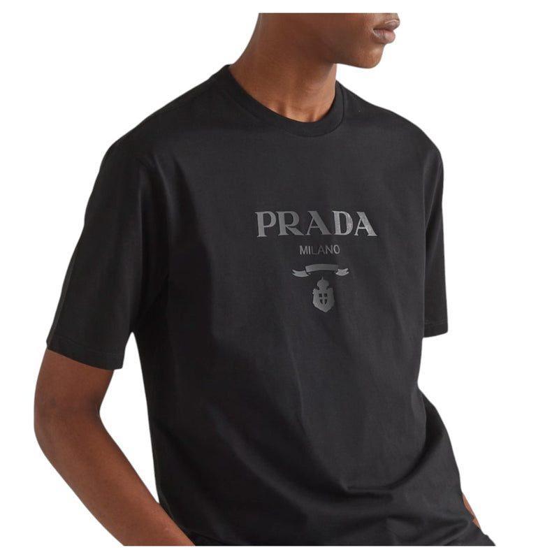 Prada Black Cotton T-Shirt with Embossed Silicone Logo - Premium T-shirts from Prada - Just $695! Shop now at Sunset Boutique