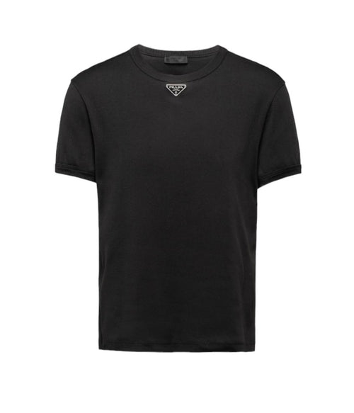 Prada Cotton T-Shirt with Enameled Metal Triangle Logo - Premium Apparel & Accessories from Prada - Just $525! Shop now at Sunset Boutique