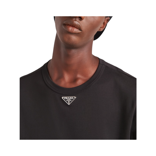 Prada Cotton T-Shirt with Enameled Metal Triangle Logo - Premium Apparel & Accessories from Prada - Just $525! Shop now at Sunset Boutique