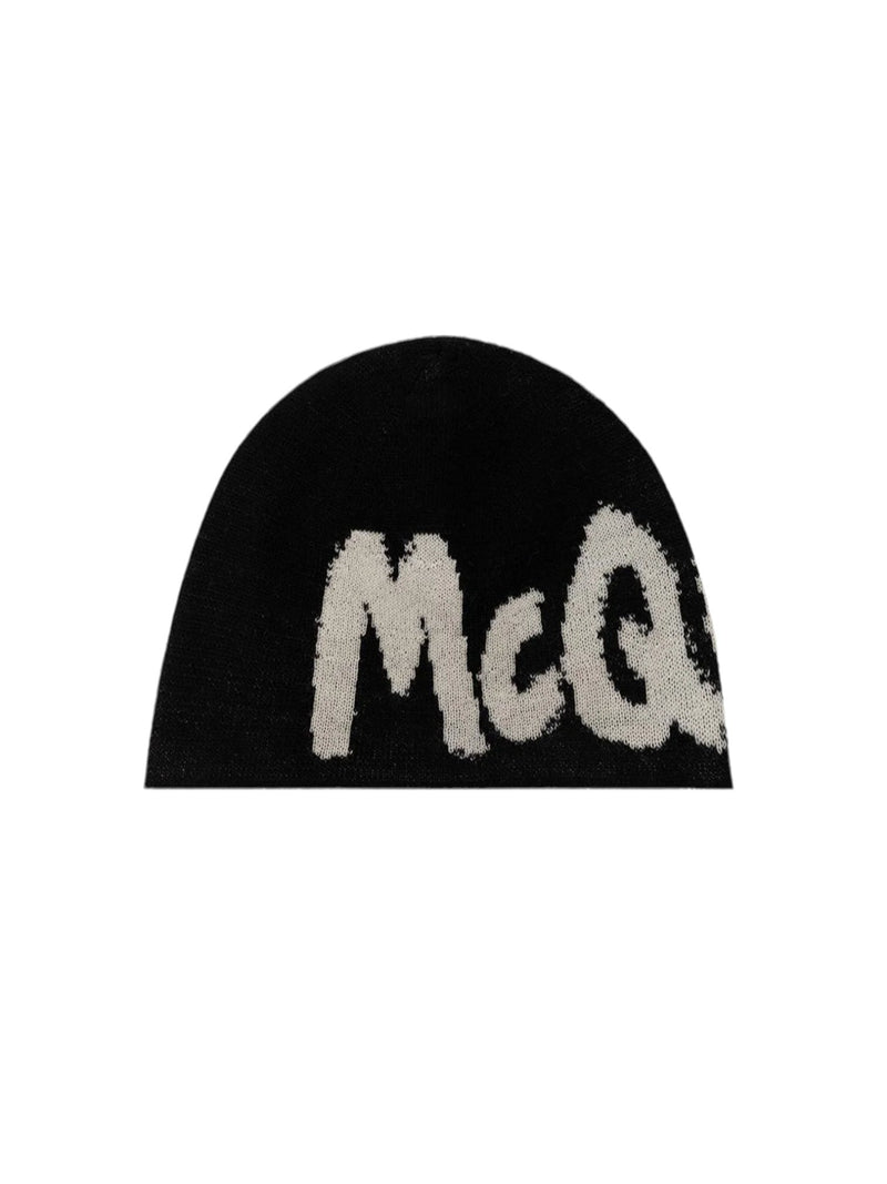 Alexander McQueen Logo Embroidered Knitted Beanie, Black - Premium Hat from Alexander McQueen - Just $310! Shop now at Sunset Boutique