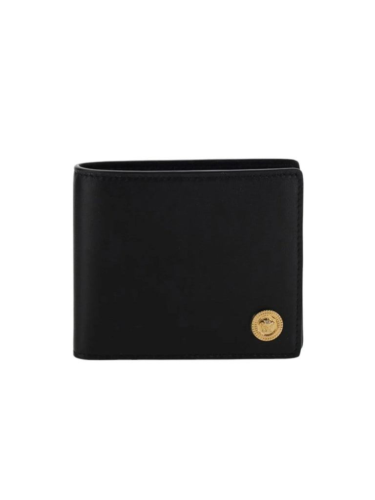 Versace Medusa Emblem Button Bi-Fold Wallet, Black - Premium Wallet from Versace - Just $495! Shop now at Sunset Boutique