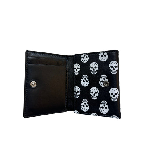 Alexander McQueen Biker Skull Printed Leather Black/ White Men Trifold Wallet - Sunset Boutique
