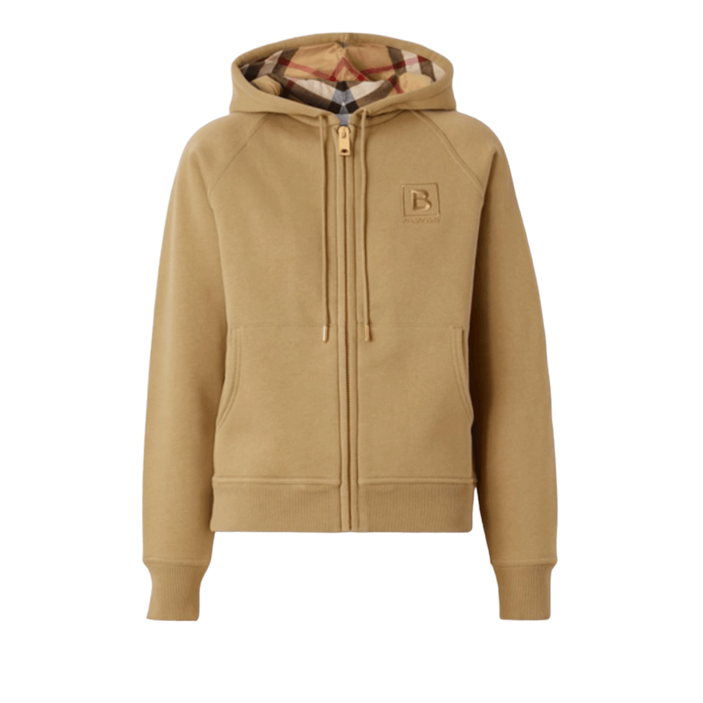 ☆Check Trimmed Cotton Blend Relaxed Fit Hoodie☆Burberry☆ Check Trim Cotton Blend Hoodie in Camel - Men | Burberry