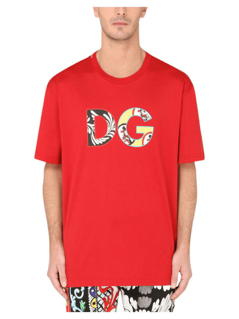 Dolce & Gabbana Red Cotton Carretto Patch Logo T-shirt Size 54 (XX - Large) - Sunset Boutique