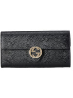 Gucci Interlocking GG Hardware Dollar Leather Long Wallet, Black - Sunset Boutique