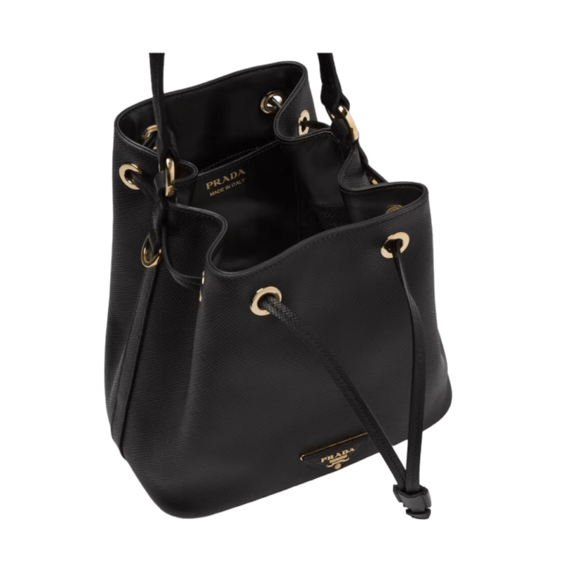 Prada 1BE032 Saffiano Leather Bucket Bag, Black - Sunset Boutique