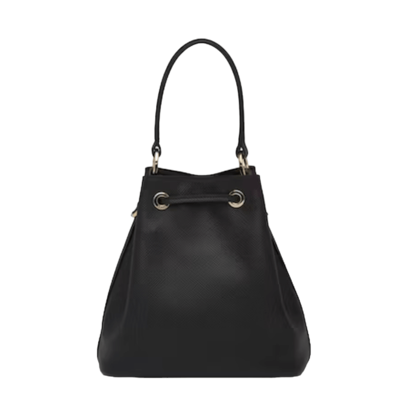Prada 1BE032 Saffiano Leather Bucket Bag, Black - Sunset Boutique