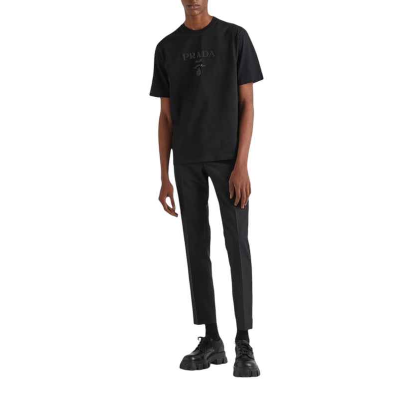 Prada Black Cotton T-Shirt with Embossed Silicone Logo - Sunset Boutique