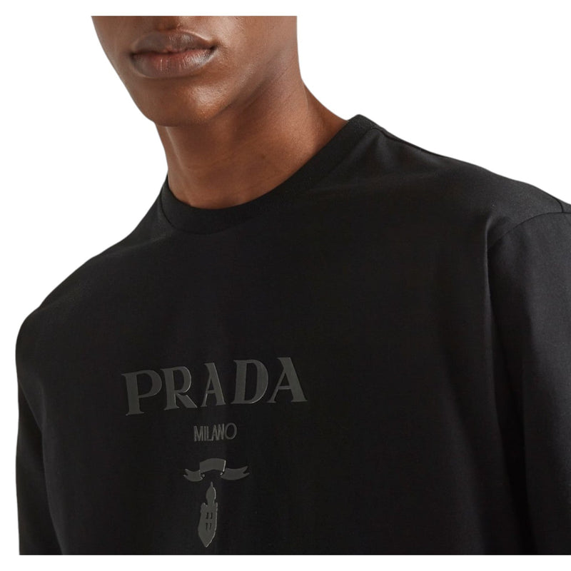 Prada Black Cotton T-Shirt with Embossed Silicone Logo - Sunset Boutique