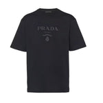 Prada Black Cotton T-Shirt with Embossed Silicone Logo - Sunset Boutique
