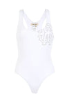 Roberto Cavalli Logo One - Piece Swimsuit, White, Size 4 - Sunset Boutique