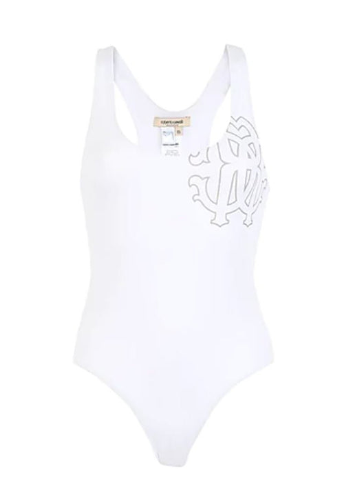 Roberto Cavalli Logo One - Piece Swimsuit, White, Size 4 - Sunset Boutique