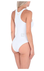 Roberto Cavalli Logo One - Piece Swimsuit, White, Size 4 - Sunset Boutique