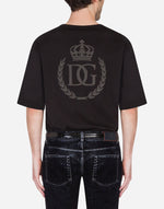 Dolce & Gabbana Mens Black Leather Crown Logo T-shirt