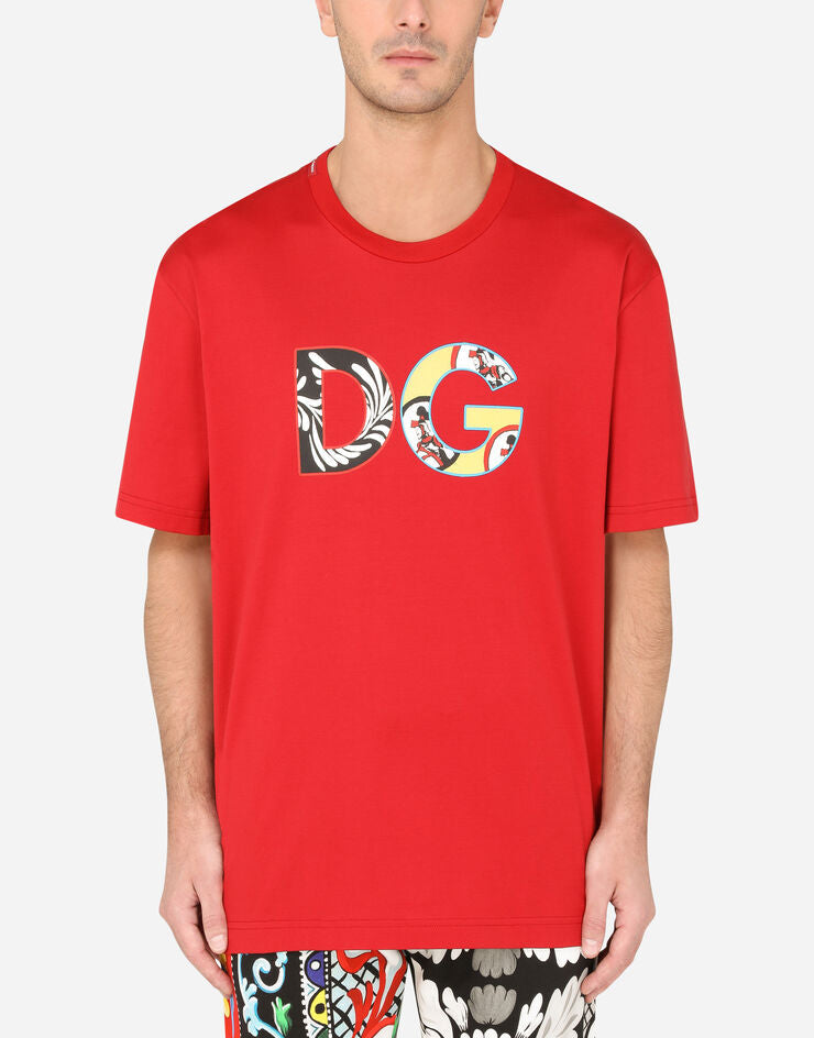 Dolce & Gabbana Mens Red Patch Logo T-shirt - Premium T-shirts from Dolce & Gabbana - Just $345! Shop now at Sunset Boutique
