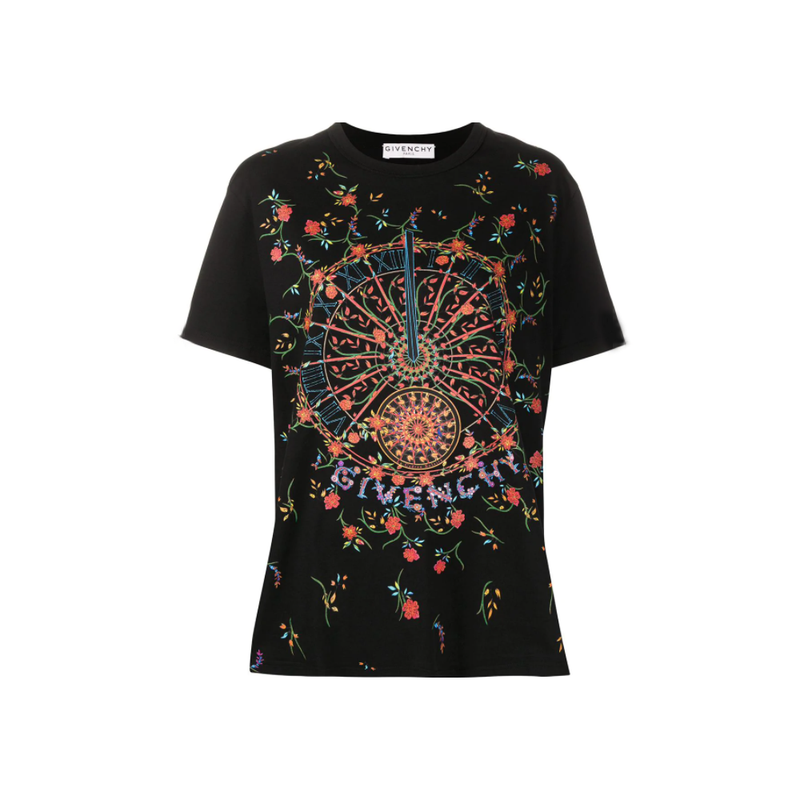 Givenchy Ladies Floral Clock Black T Shirt Sunset Boutique