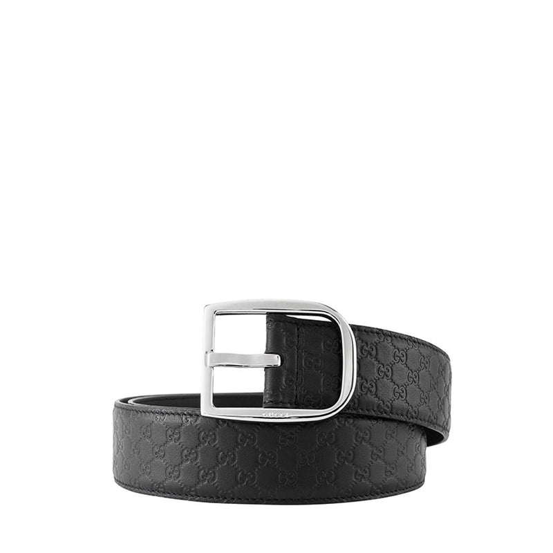 Gucci Signature Leather Thin Belt with Rectangular Buckle,  Black