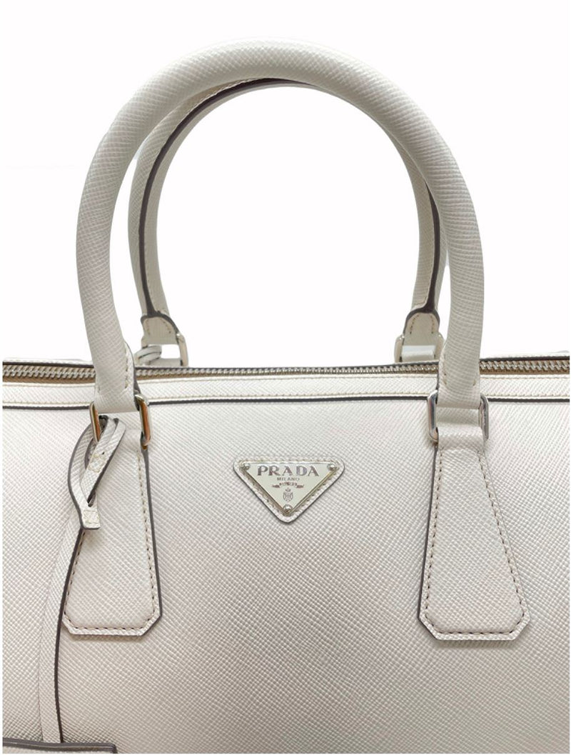 Prada Pattina Saffiano Leather Travel Bag Ivory in Leather with Silver-tone  - US