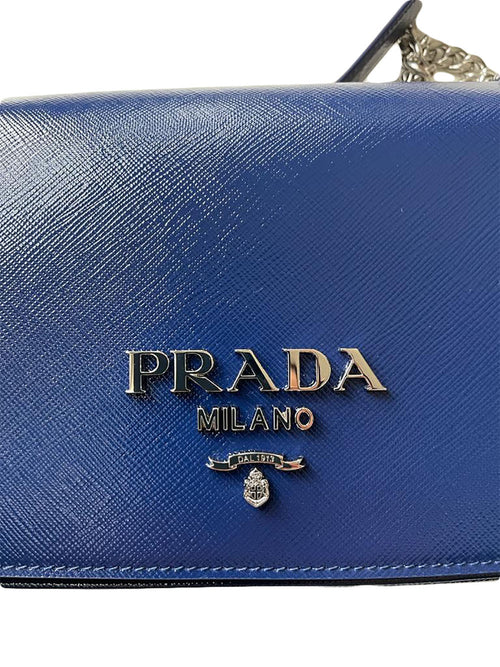 Prada Pattina  Patent Saffiano Leather Shoulder Bag, Ink Blue