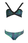 Roberto Cavalli Blue & Greeen Bikini Set, Blue, Size Large