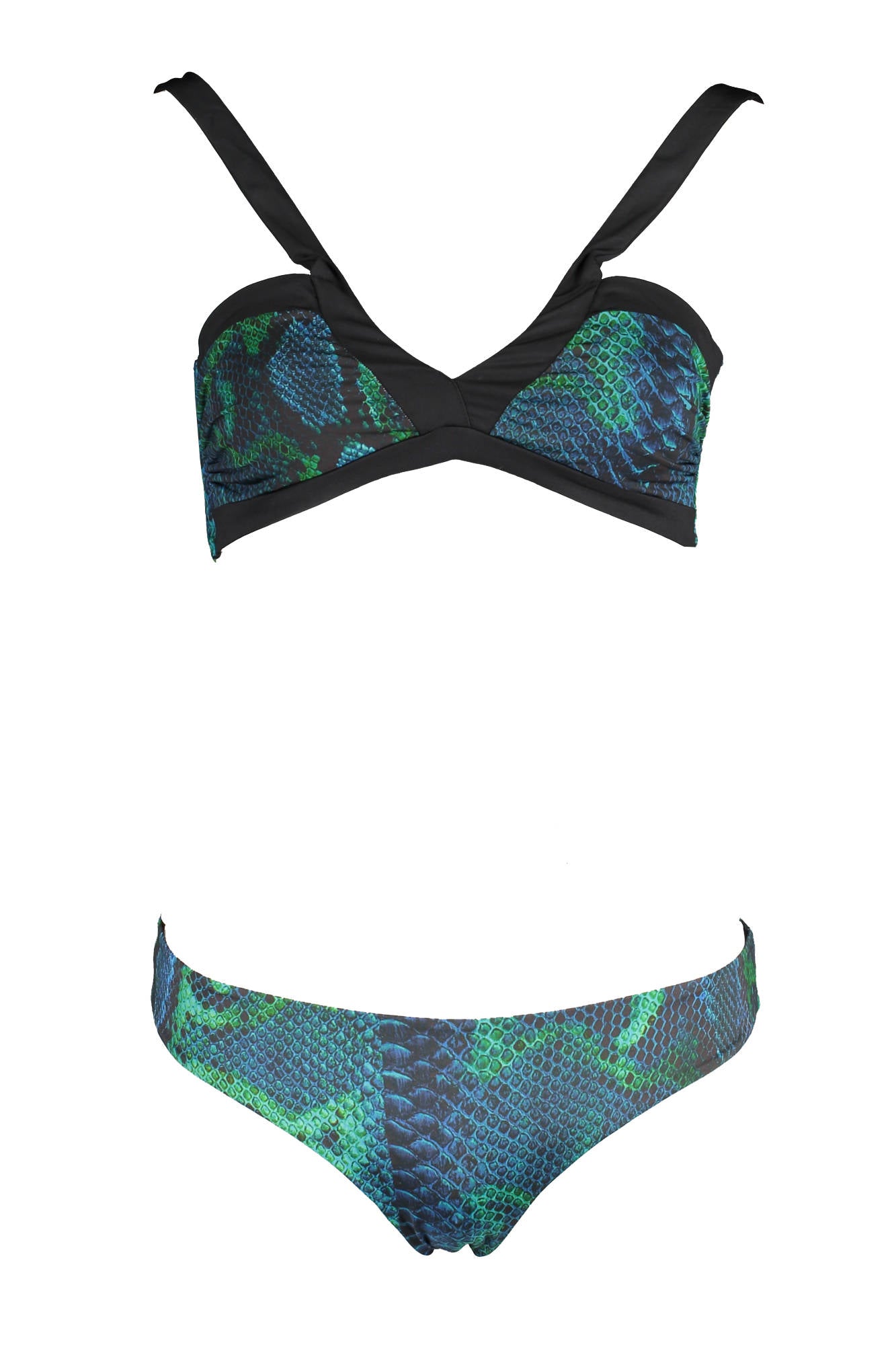 Roberto Cavalli Blue & Greeen Bikini Set, Blue, Size Large - L