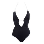 Karl Lagerfeld Plunging One - Piece Swimsuit, Black - Sunset Boutique