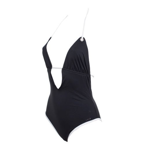 Karl Lagerfeld Plunging One - Piece Swimsuit, Black - Sunset Boutique