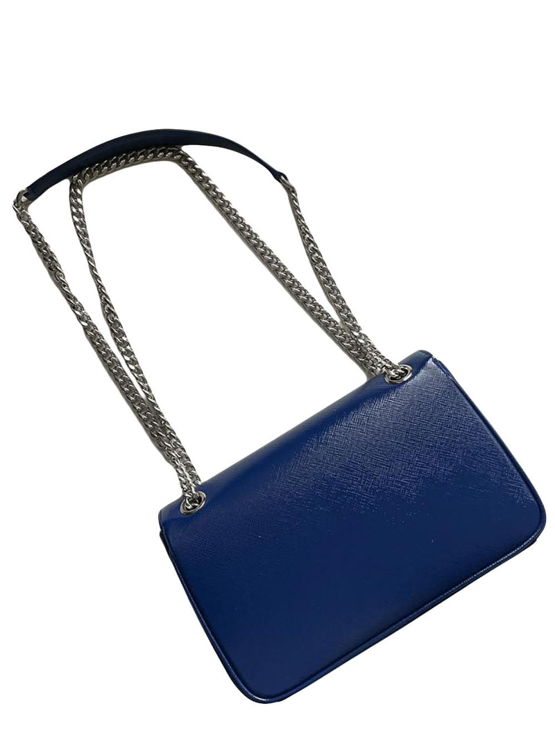 Prada Pattina Patent Saffiano Leather Shoulder Bag, Ink Blue - Sunset Boutique