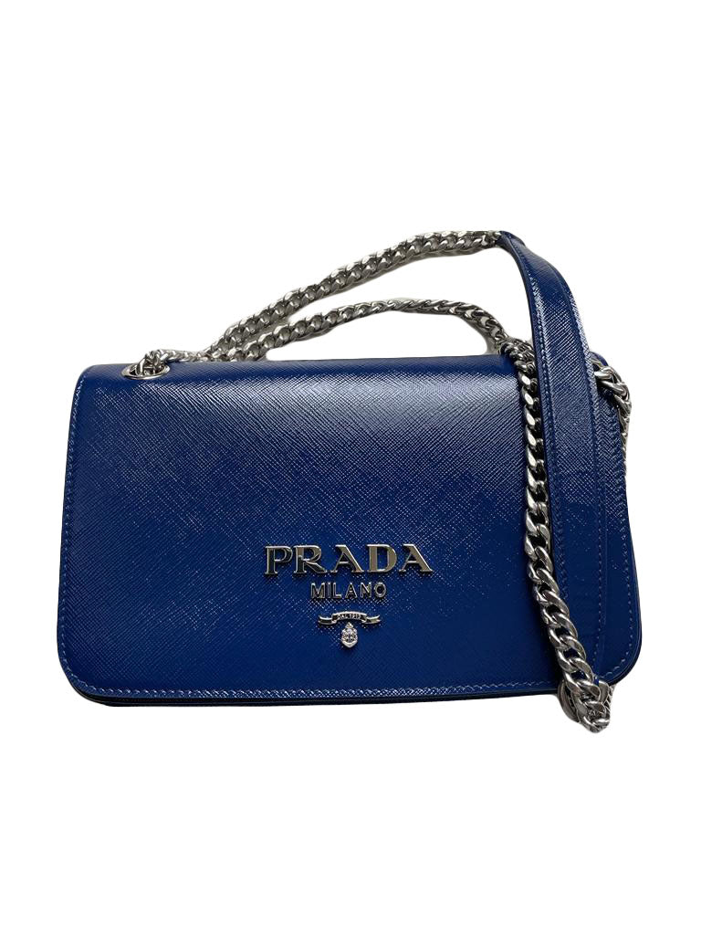 Prada Pattina Patent Saffiano Leather Shoulder Bag, Ink Blue